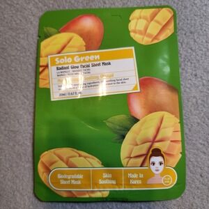 Solo Green Radiant Glow Facial Sheet Mask 20ml Mango Moisturizing‎ Soothing